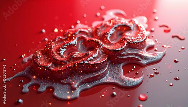 Fototapeta Shimmering red abstract with glitter and fluid, a vibrant textural composition