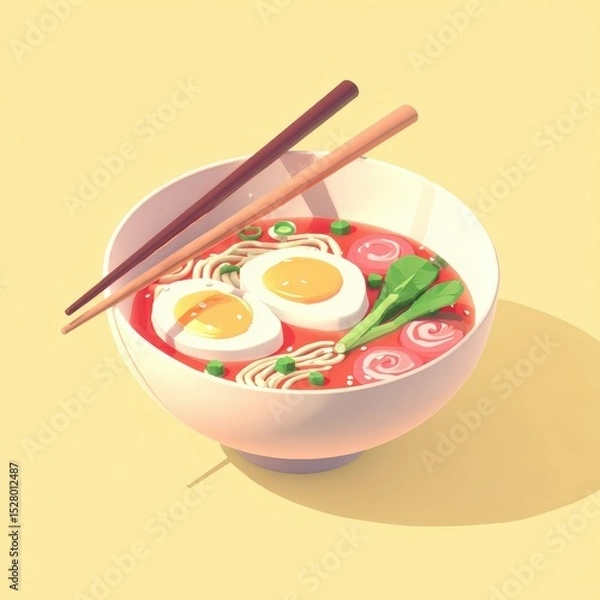 Obraz A bowl of ramen with chopsticks.
