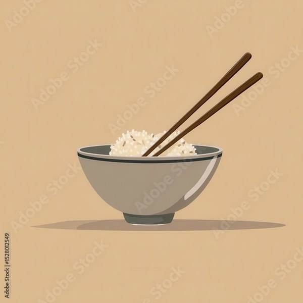 Obraz Simple bowl of rice with chopsticks.