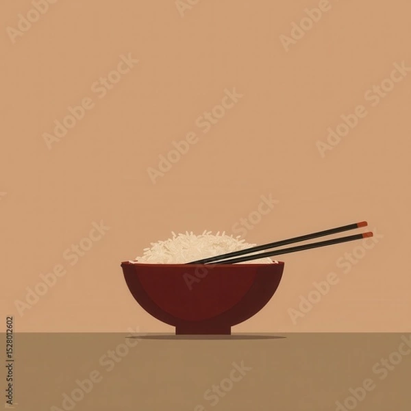 Obraz Bowl of rice with chopsticks.