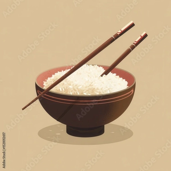 Obraz A bowl of rice with chopsticks.