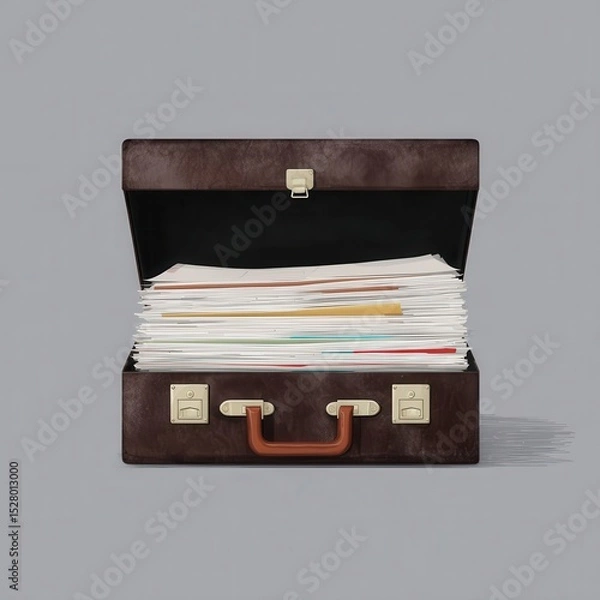 Obraz Brown briefcase filled with documents.
