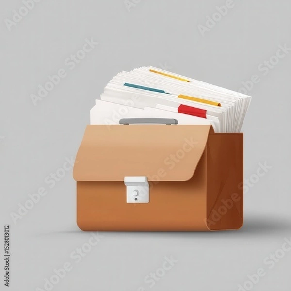 Obraz Tan briefcase filled with documents.