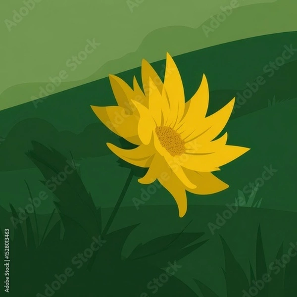 Obraz Yellow flower in a green field.