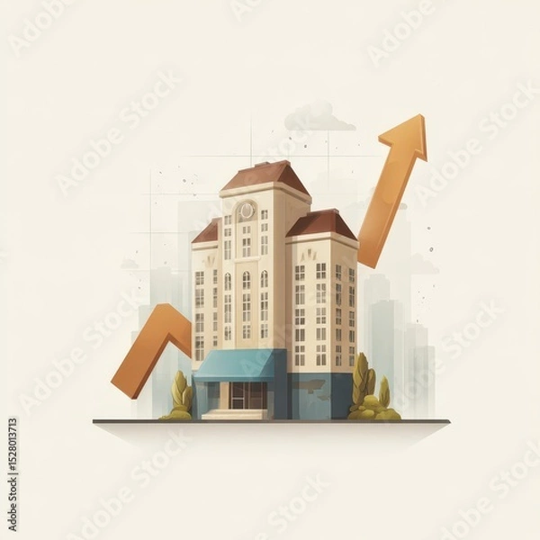 Obraz Illustration of a building with an upward trend.