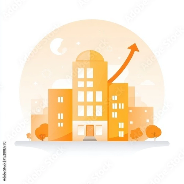 Obraz Urban skyline illustration featuring a growth chart.