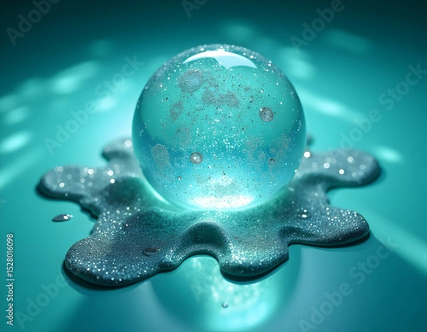 Fototapeta Captivating sphere on sparkling liquid, a mesmerizing abstract composition