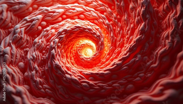 Fototapeta Abstract red organic spiral tunnel, a visually striking and captivating design