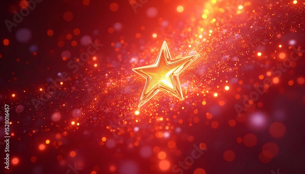 Fototapeta Radiant Star with Shimmering Particles on a Dark Red Gradient Background