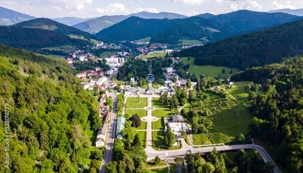 Obraz aerial view of piestany spa city slovakia thermal baths and lush green landscape