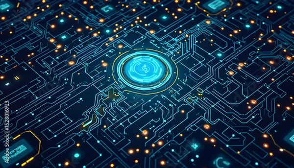 Fototapeta Abstract motherboard illustration representing digital currency and data processing