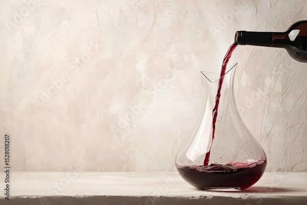 Fototapeta High Definition View of Hand Pouring Wine in Carafe Side View