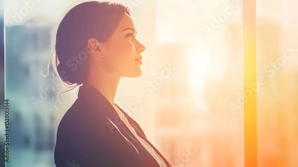 Obraz Woman thoughtfully looking out a window while contemplating life and enjoying a quiet moment
