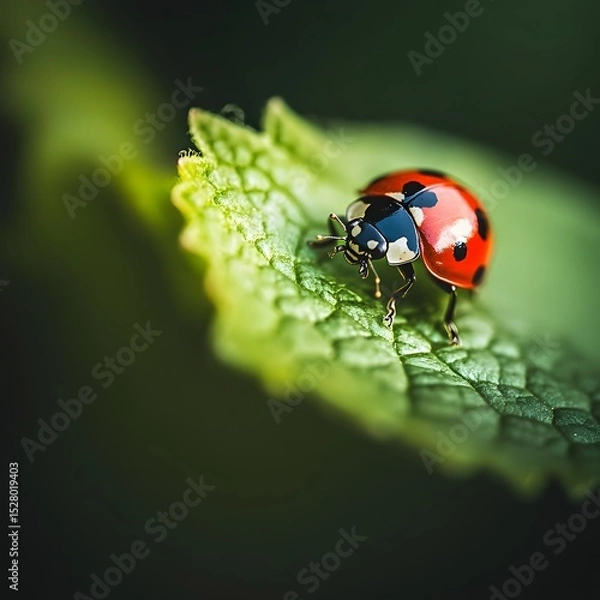 Obraz Charming ladybird perched elegantly on a leaf surrounded by lush greenery in a garden environment