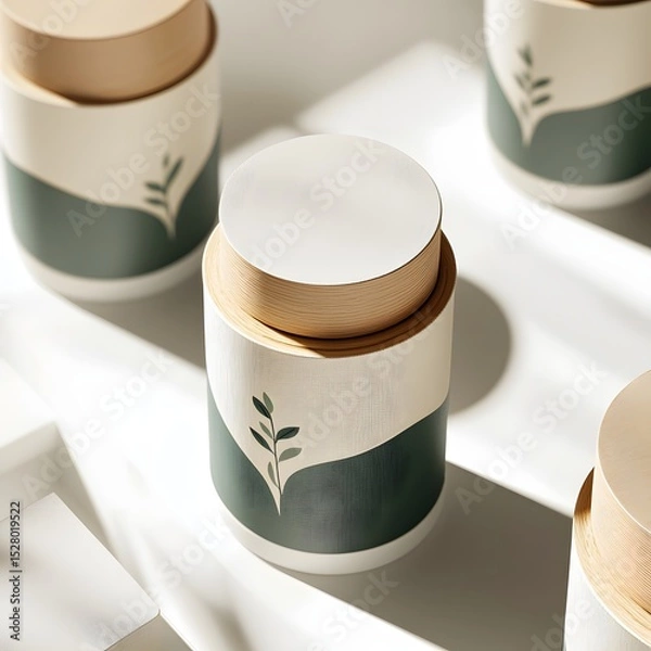 Obraz Group of stylish containers with a thriving plant on top creating a unique decorative display