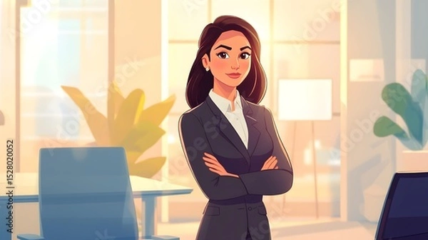 Obraz Professional businesswoman in a suit standing confidently in a modern office environment