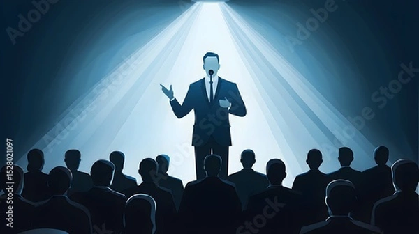 Obraz Charismatic man speaking into a microphone at an event captivating the audience with his words