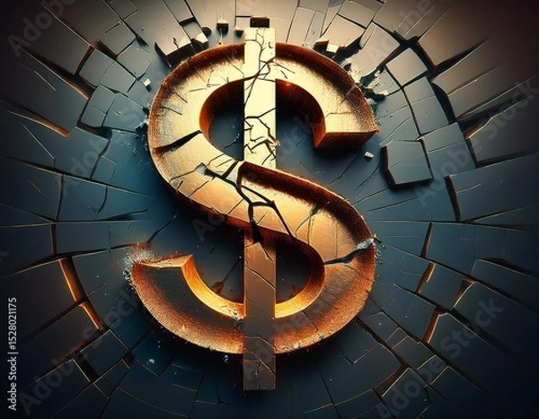Obraz cracked dollar sign symbolizing financial instability