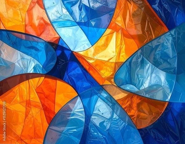 Obraz waste to wealth turning trash into treasure colorful plastic shapes blend in an abstract art design with blue and orange tones