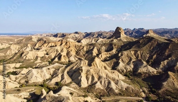 Obraz dramatic aerial view of azerbaijan s qobustan rocky landscape n drone photography
