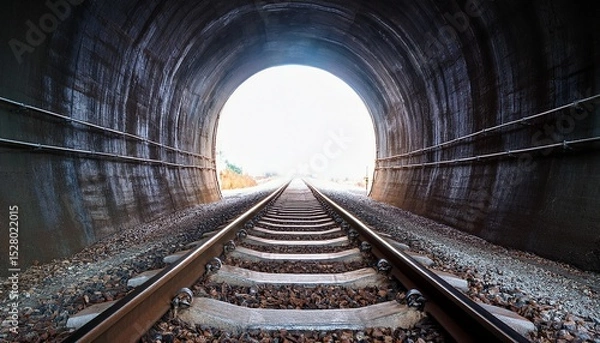 Obraz train track tunnel light