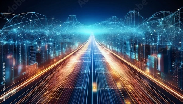 Fototapeta logistic road with hologram data online network background