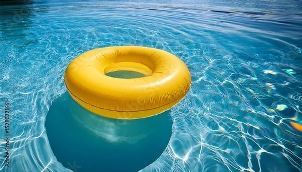 Obraz yellow pool float in water a sunny overhead shot captures the vibrant yellow pool float gently floating on the shimmering crystal clear water evoking feelings of summertime bliss