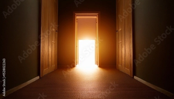 Obraz a single doorway with a warm light pouring through it casting a glow on the surrounding area