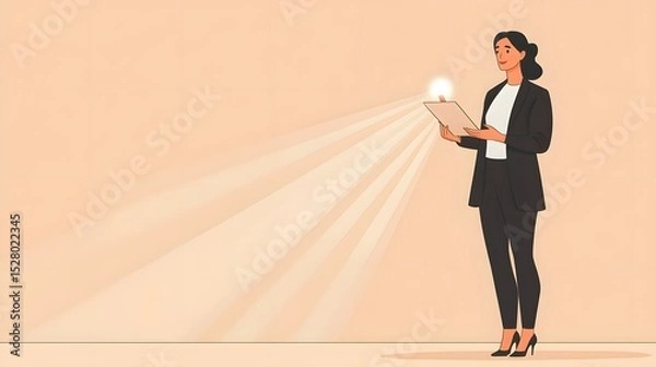 Obraz Woman holding a tablet device while sitting in a cozy setting with a focused expression on her face