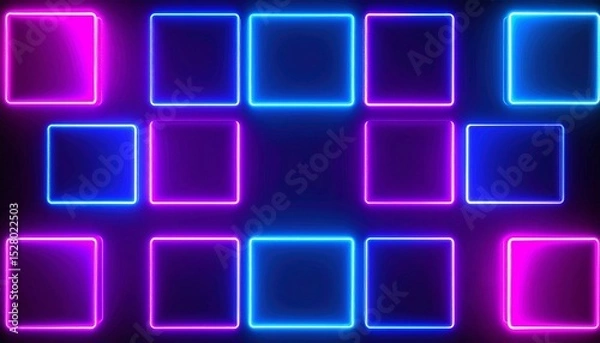 Obraz futuristic glowing squares with purple and blue neon effects on a dark background