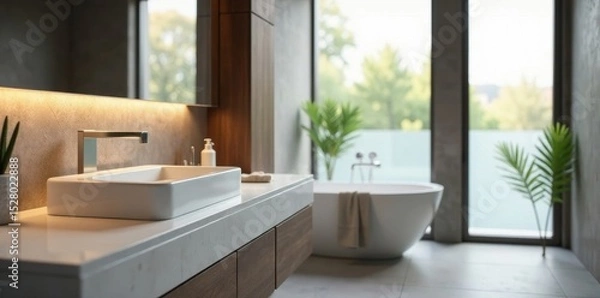 Fototapeta Modern bathroom sink and countertop, sleek design, countertop, architecture