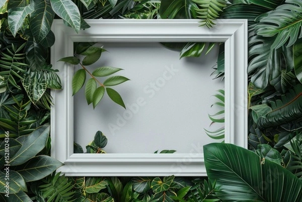Fototapeta Flawless Visual of Minimalist White Frame Surrounded by Plants