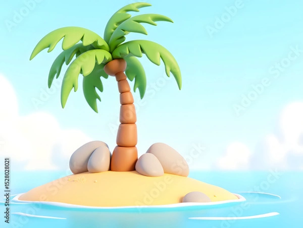 Fototapeta 3D rendering of coconut tree, tropical island summer festival concept illustration in summer