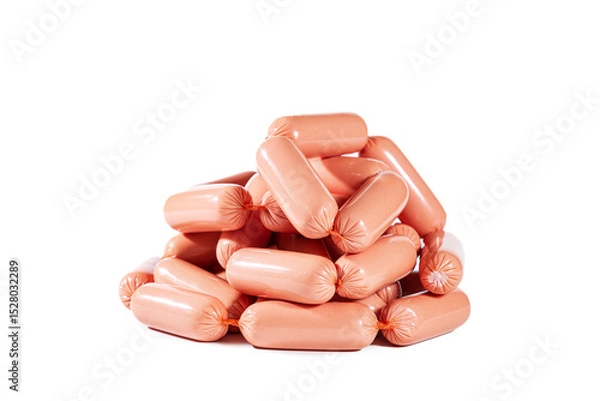 Fototapeta Bundle of delicious sausages in casing.