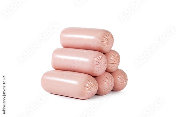 Fototapeta Appetizing sausages isolated on white background.