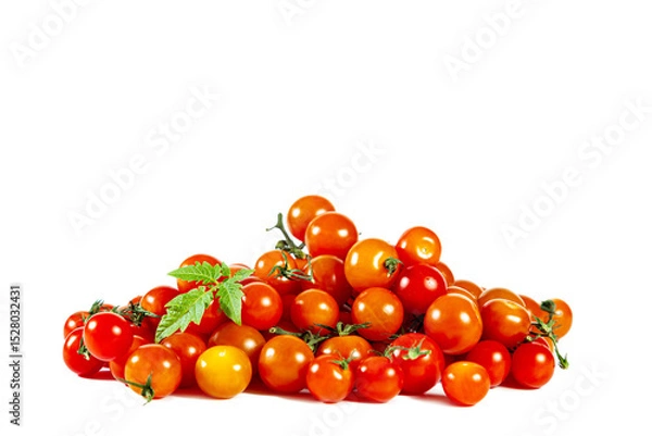 Fototapeta Pile of fresh shiny cherry tomatoes. Isolated on white.
