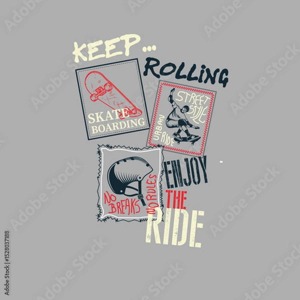 Fototapeta Keep Rolling Skate Board Badges vector graphic design