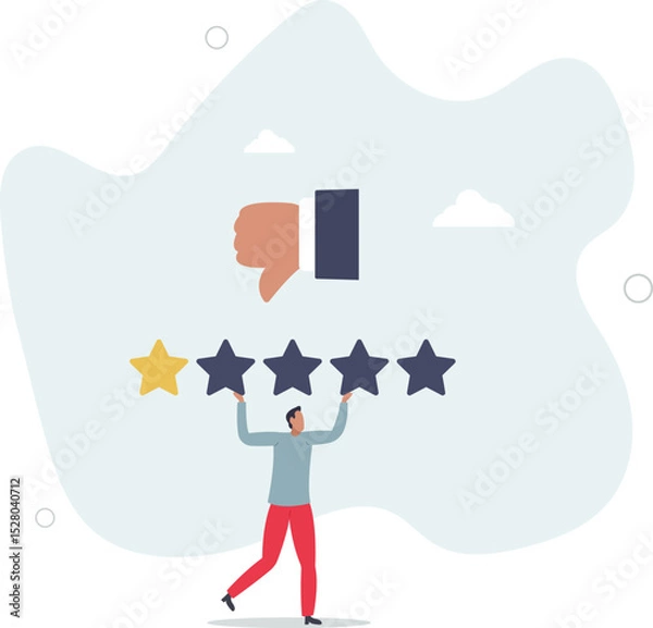 Fototapeta Negative feedback, bad review or one star customer feedback, terrible or poor quality user experience, low rating result or disappointment concept. character life .