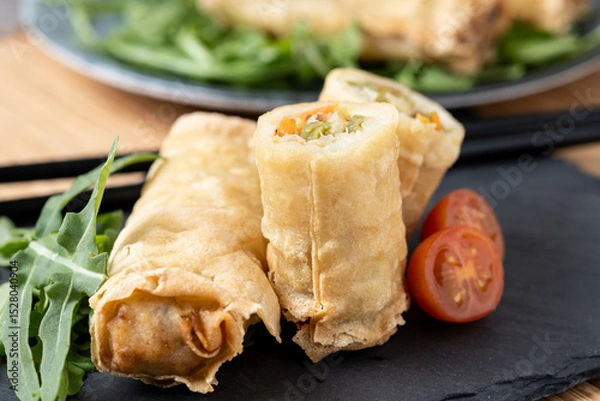 Fototapeta Crispy vegetables spring Rolls