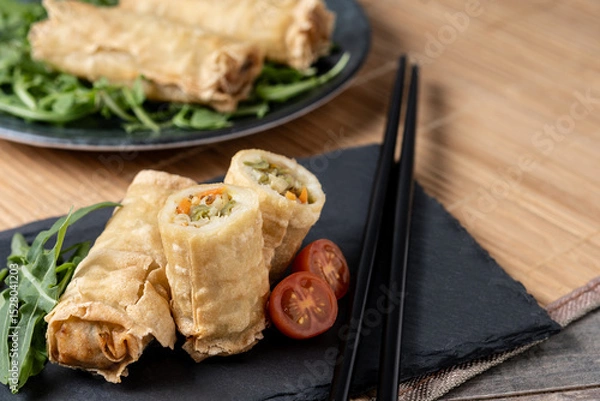 Fototapeta Crispy vegetables spring Rolls