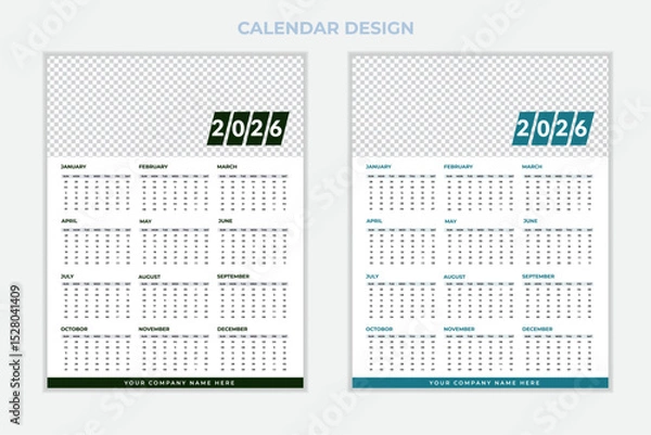 Obraz Unique modern colorful 2026 new year calendar design.New Calender design template 2026 vactor design wall calender12 month.Wall calendar design template for 2026, minimalist, clean, and elegant design