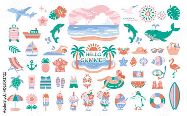 Obraz Summer Vacation and Beach Icon Set