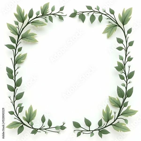 Fototapeta Botanical Frame with Green Leaves and Twigs on White Background
