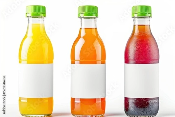 Fototapeta Juice Bottles Isolated on White Background with Clipping Path and Empty Label