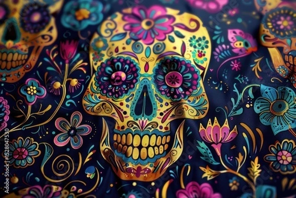 Fototapeta High Resolution of Colorful Skull Pattern for Day of the Dead Celebrations