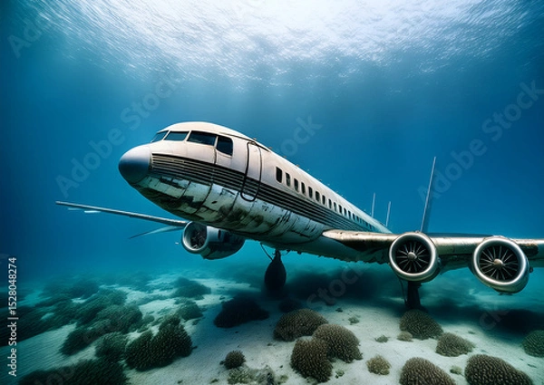 Obraz Sunken Passenger Airplane Underwater