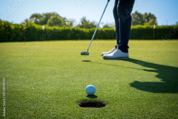 Fototapeta Golfer putting ball close to hole on green golf course