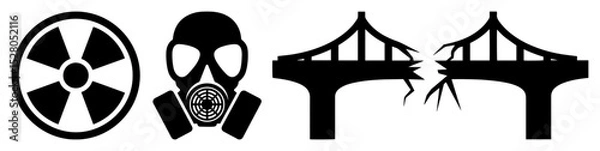 Fototapeta crisis hazard symbols and broken bridge