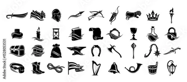 Fototapeta medieval and pirate themed icon set vector