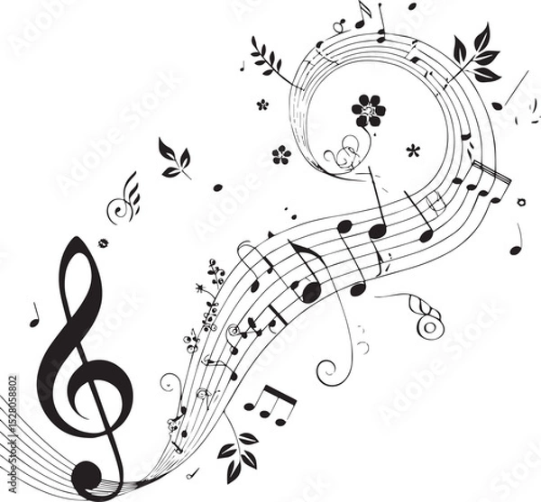 Fototapeta music background with treble clef, treble clef vector illustration